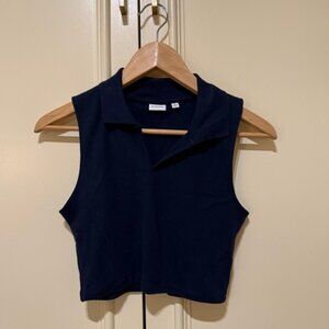 Aritzia Sleeveless Navy Polo Shirt Crop Top in size S